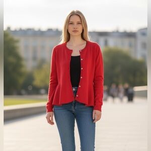 Cashmere Red Peplum Cardigan